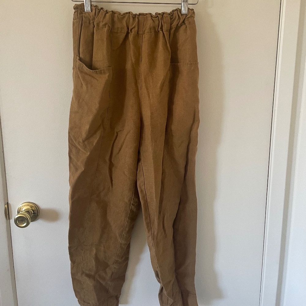 OZMA Utility Heavy Laundered Linen Pant Small in Carob / Tobacco